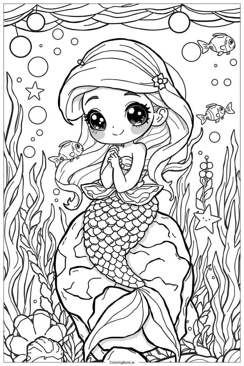 Tranh tô màu nàng tiên cá chibi - 32