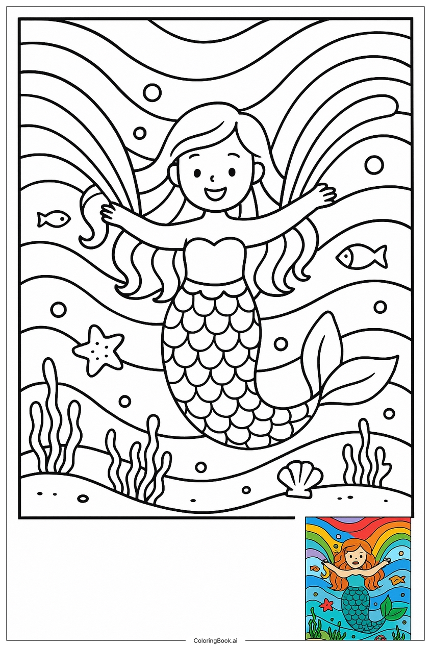 Tranh tô màu nàng tiên cá đẹp, dễ thương - 34