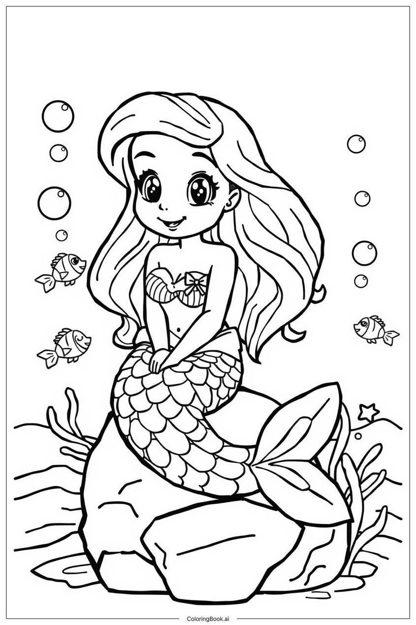 Tranh tô màu nàng tiên cá chibi - 34