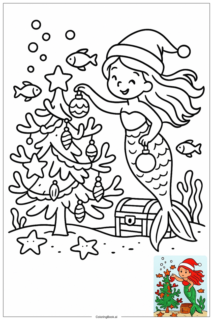 Tranh tô màu nàng tiên cá đẹp, dễ thương - 32