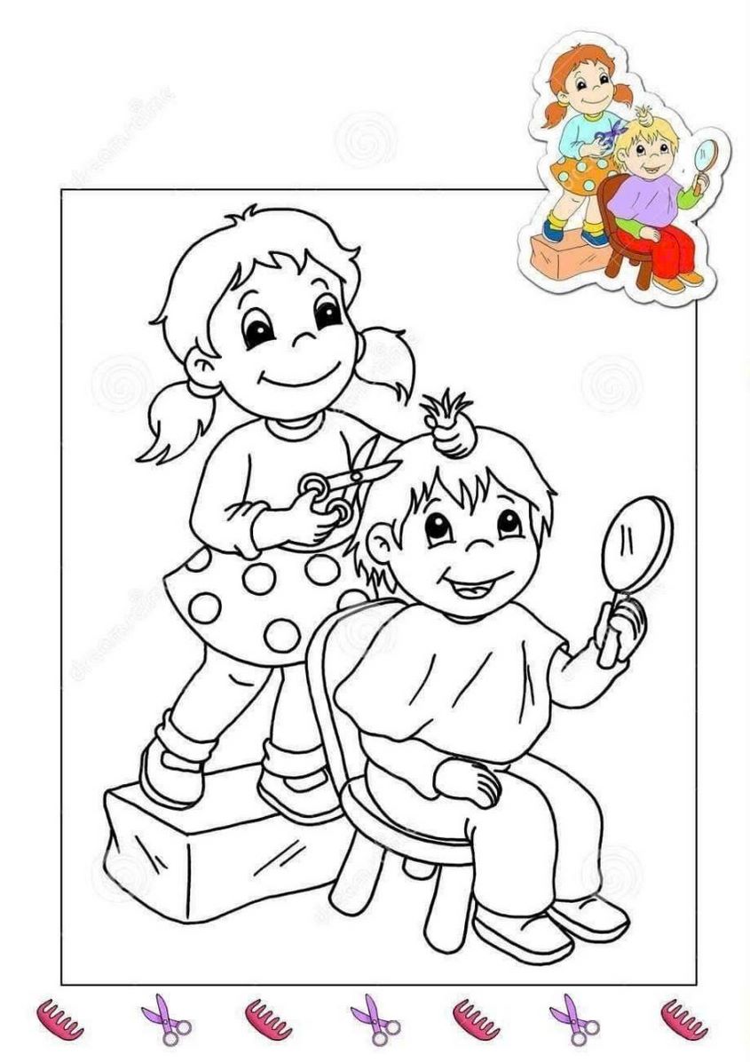 Tranh tô màu nghề nghiệp thợ cắt tóc