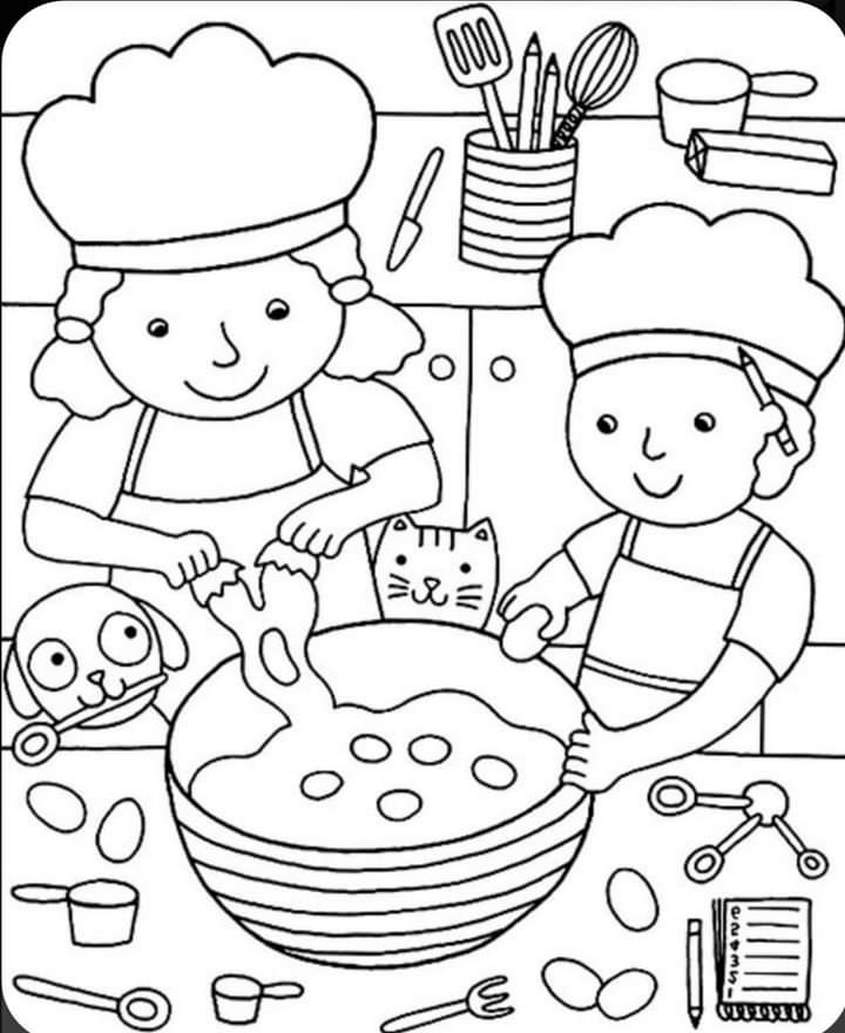 Tranh tô màu nghề nghiệp thợ làm bánh