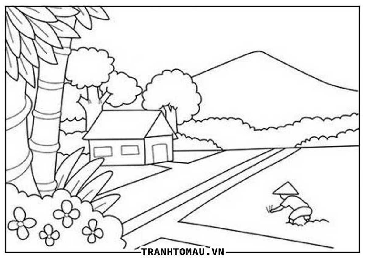 Tranh tô màu phong cảnh quê hương số 3