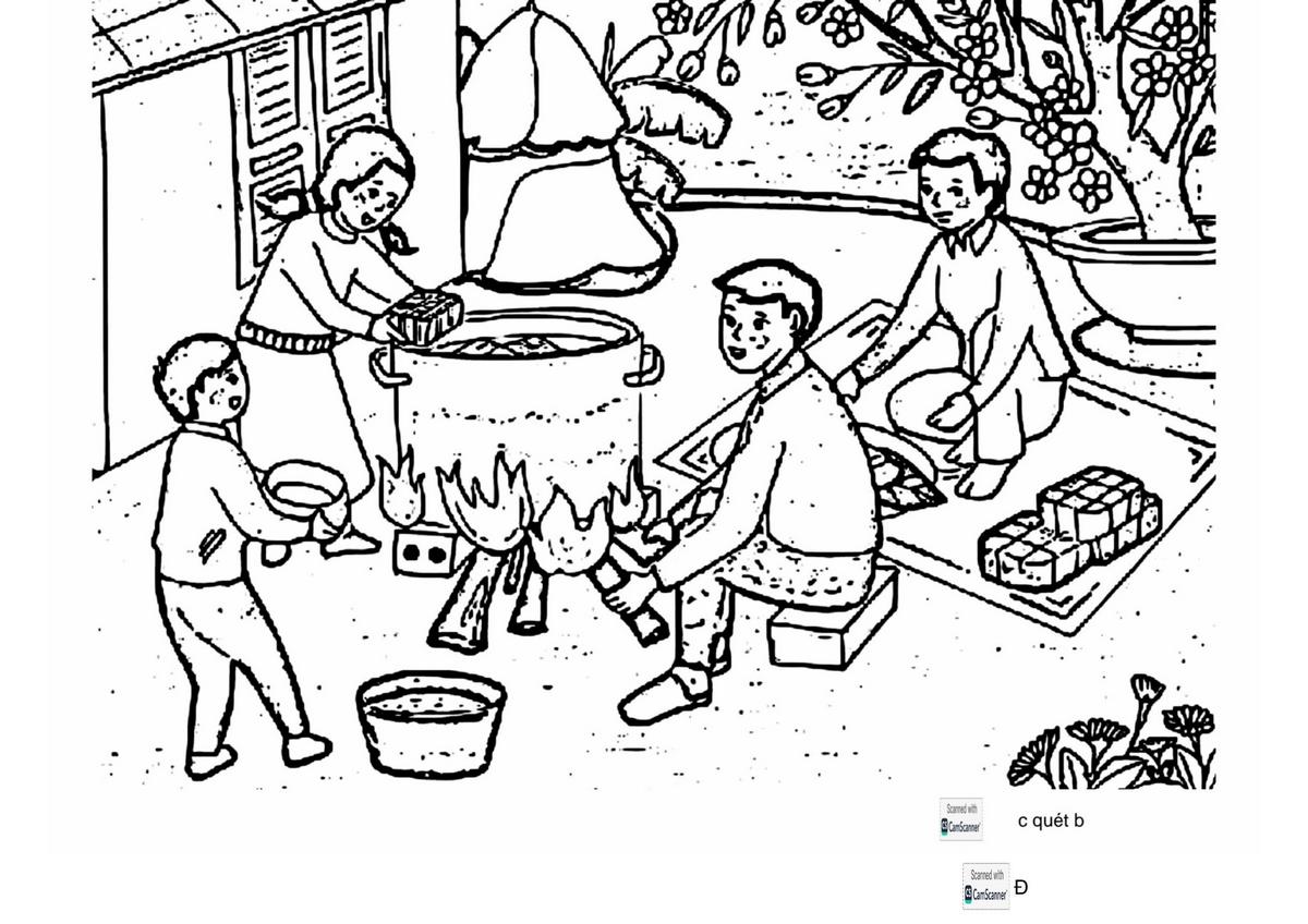 Tranh tô màu Tết sum vầy số 3 Tranh tô màu Tết sum vầy số 3