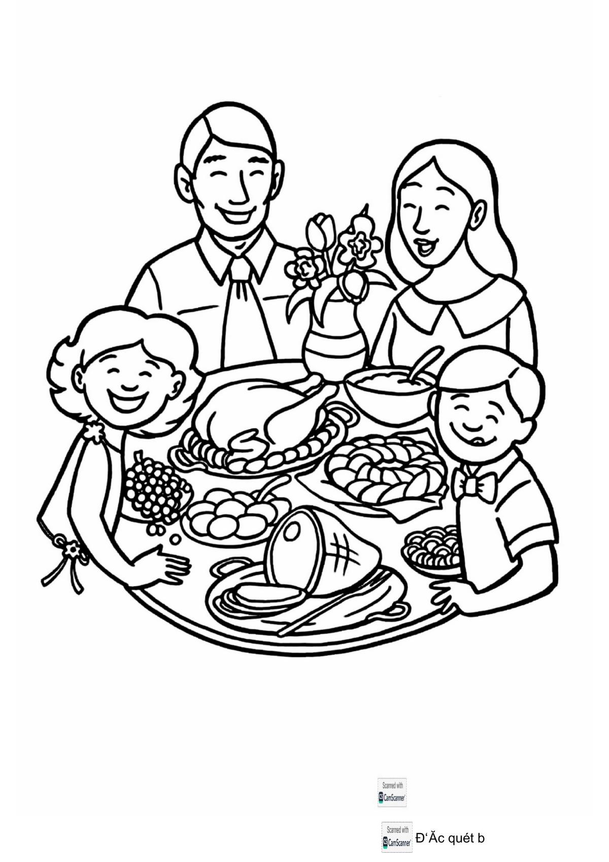 Tranh tô màu Tết sum vầy số 5 Tranh tô màu Tết sum vầy số 5