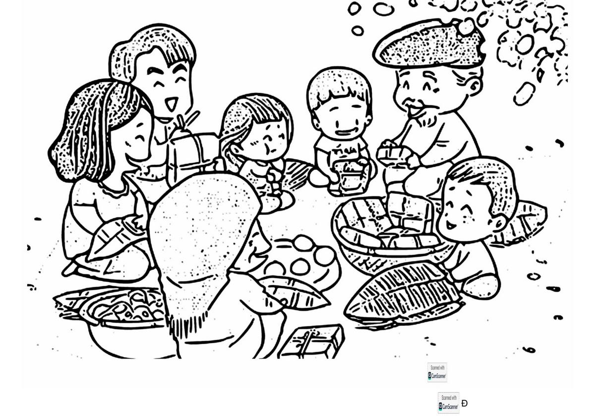 Tranh tô màu Tết sum vầy số 4 Tranh tô màu Tết sum vầy số 4