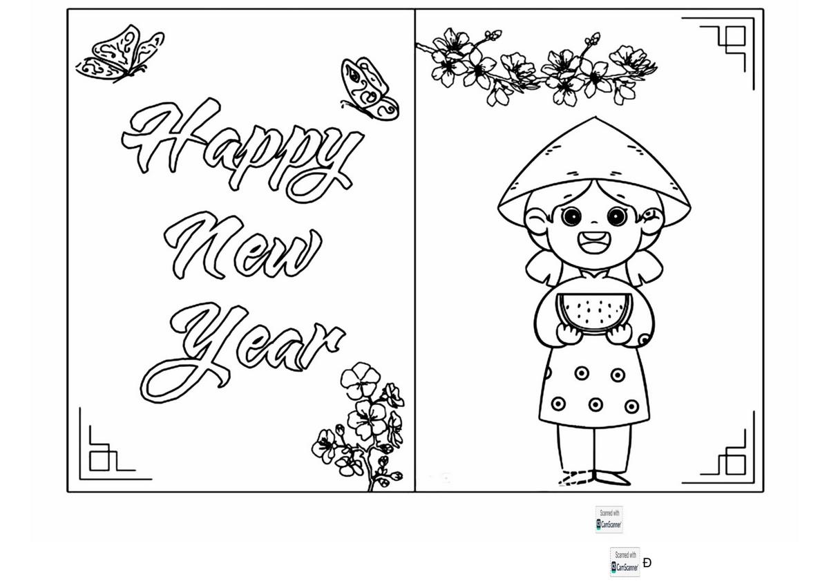 Tranh tô màu Tết chúc mừng năm mới số 1 Tranh tô màu Tết chúc mừng năm mới số 1