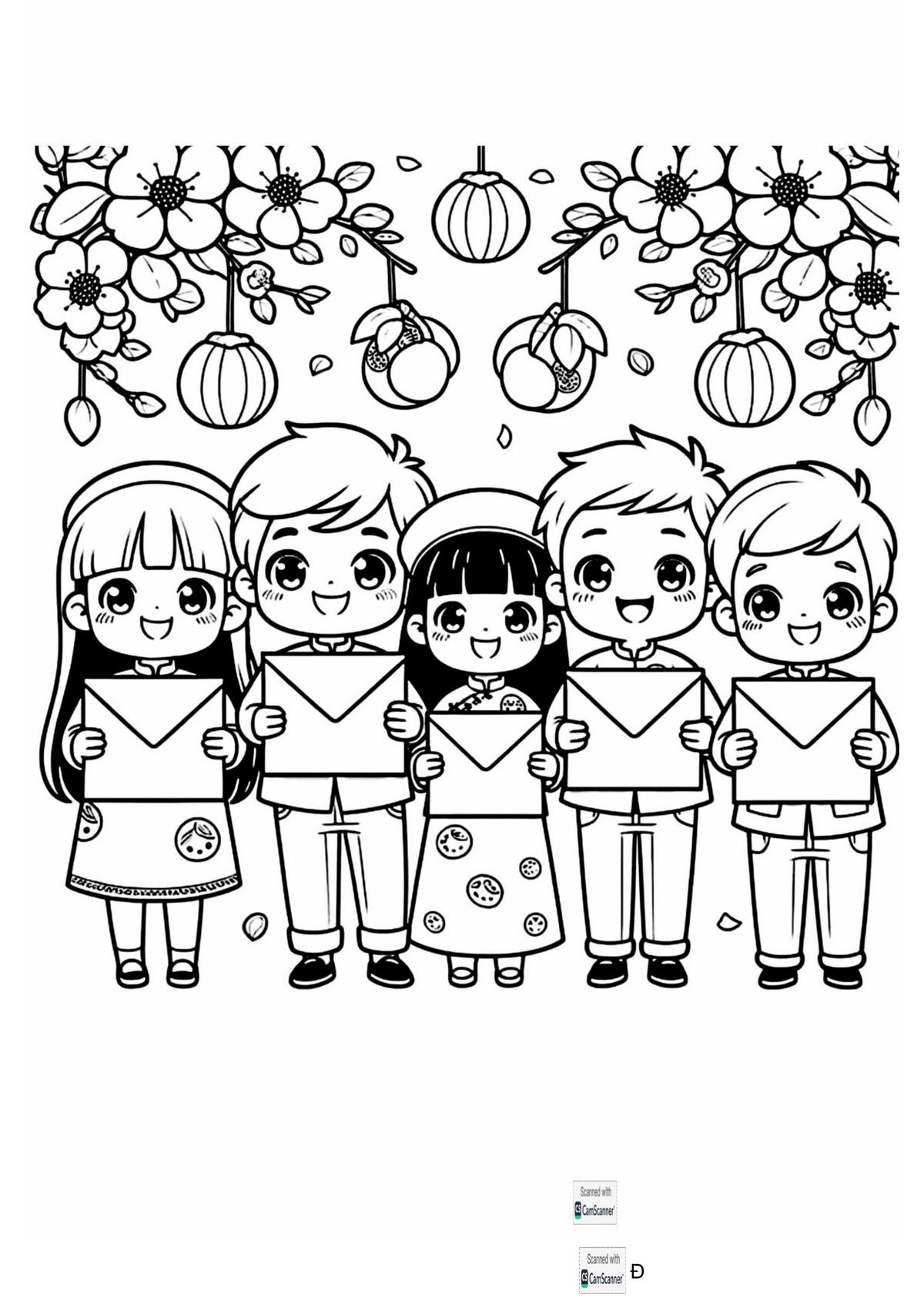 Tranh tô màu Tết sum vầy số 7 Tranh tô màu Tết sum vầy số 7