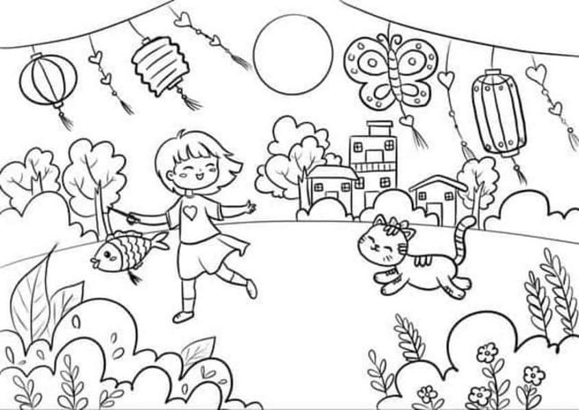 Tranh tô màu rước đèn trung thu - 16