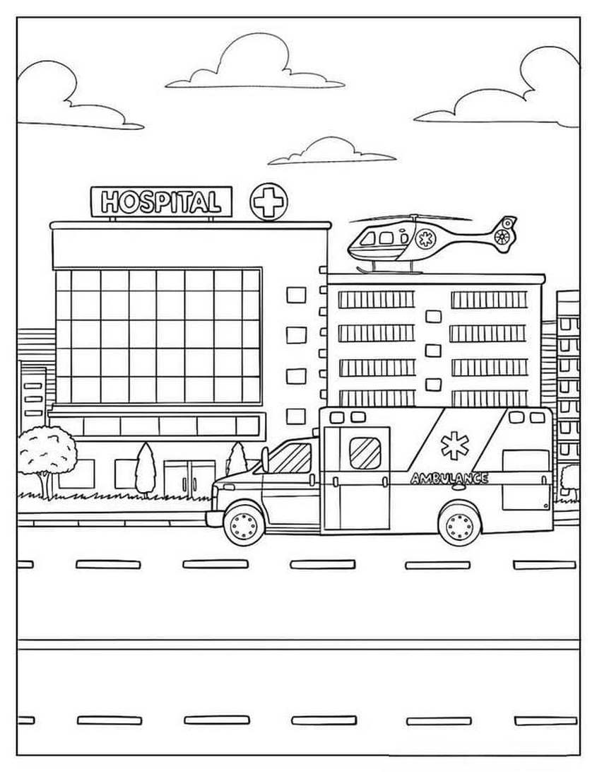 Tranh tô màu xe cứu thương đưa bệnh nhân đi cấp cứu - 3