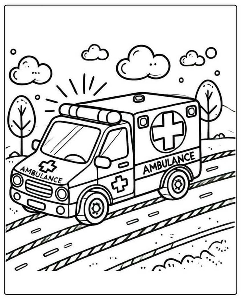 Tranh tô màu xe cứu thương đưa bệnh nhân đi cấp cứu - 14