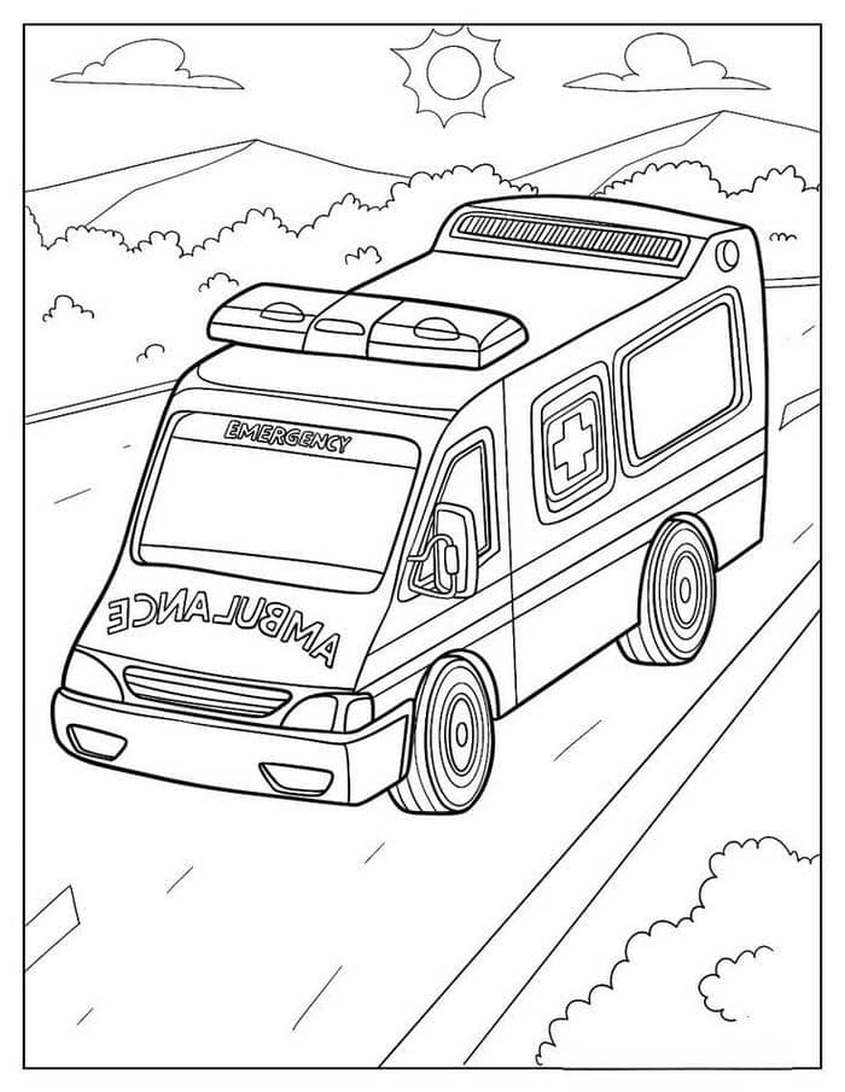 Tranh tô màu xe cứu thương đưa bệnh nhân đi cấp cứu - 17