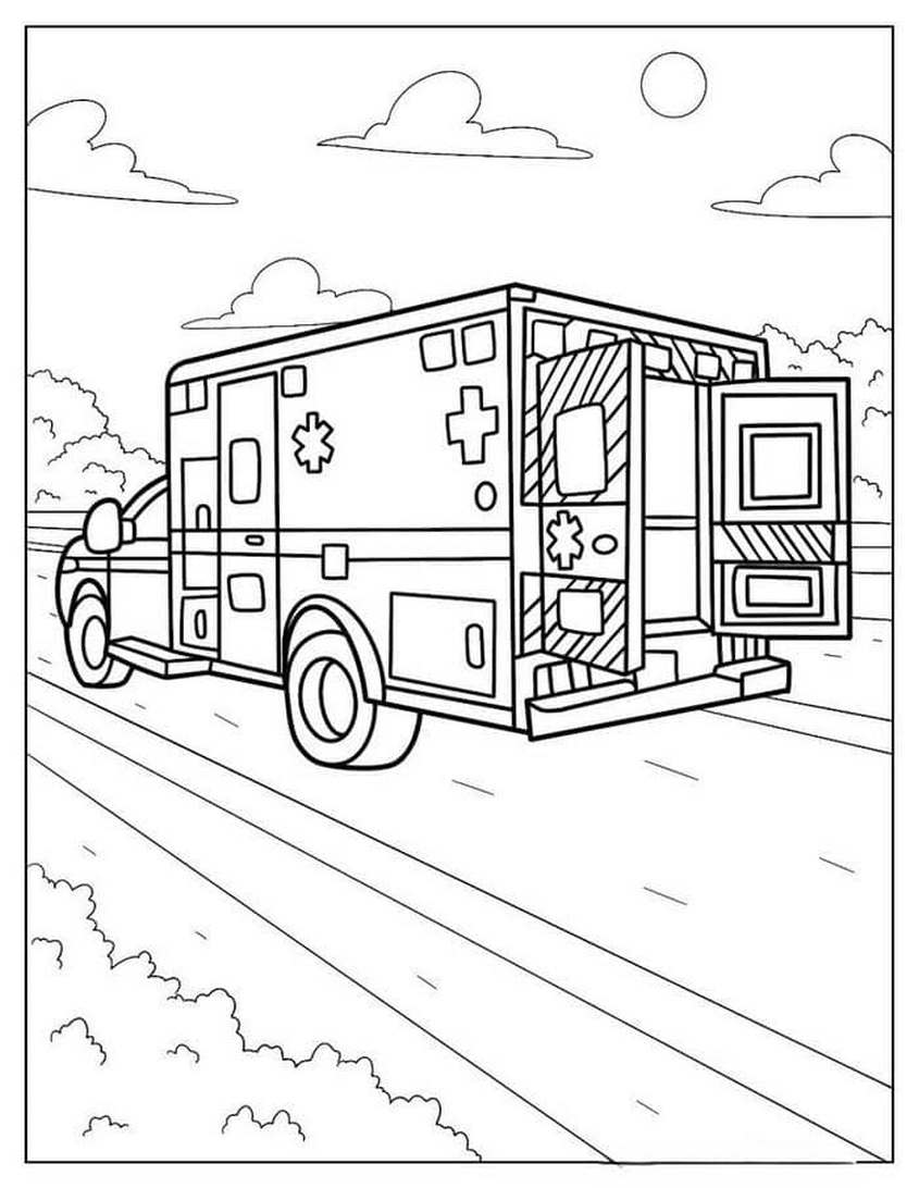 Tranh tô màu xe cứu thương đưa bệnh nhân đi cấp cứu - 24