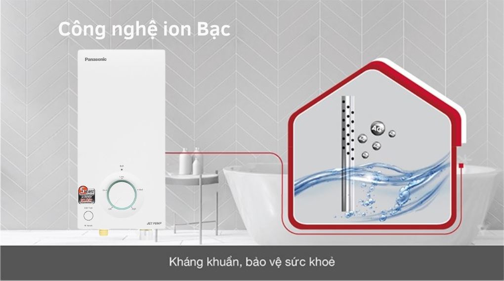 Máy nước nóng trực tiếp Panasonic DH-4VP1VW công suất 4500W có bơm trợ lực và vòi sen kháng khuẩn Ag+