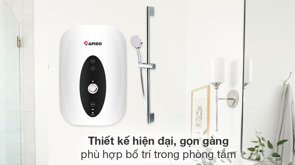 Máy nước nóng trực tiếp Rapido 4500W SONNE - SN4.5 thiết kế nhỏ gọn điều chỉnh nhiệt độ thông minh theo mùa