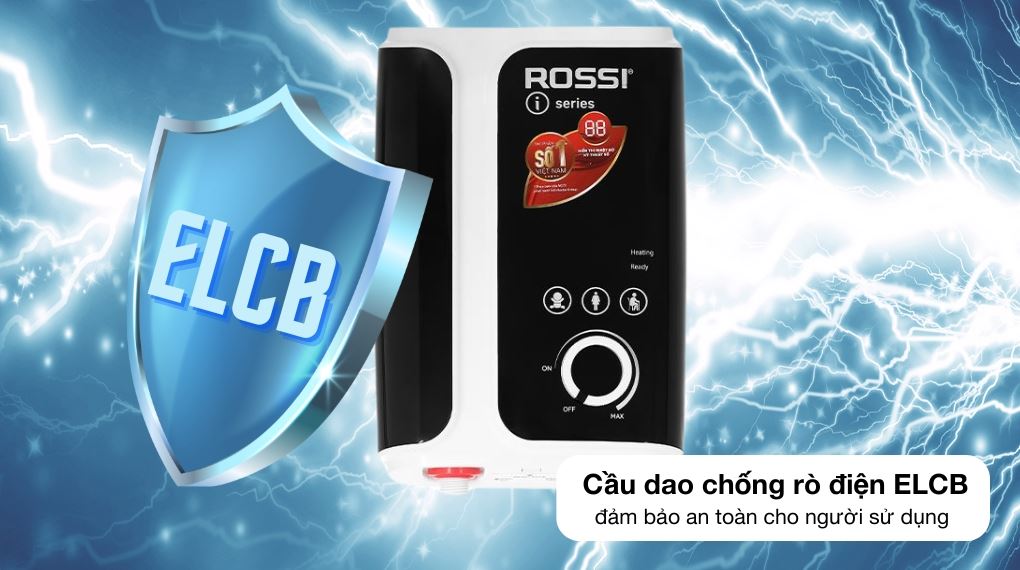 Máy nước nóng trực tiếp Rossi thiết kế siêu mỏng tích hợp hệ thống an toàn ELCB