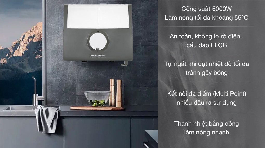 Máy nước nóng trực tiếp đa điểm (Multi Point) Stiebel Eltron 6000W DDH 6 EC công suất lớn cấp nước cho nhiều khu vực sinh hoạt