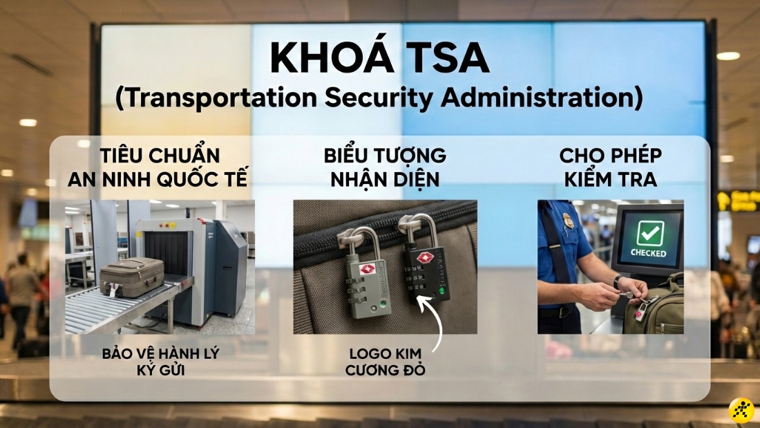 Kh&oacute;a đạt chuẩn TSA qua logo h&igrave;nh vi&ecirc;n kim cương m&agrave;u đỏ