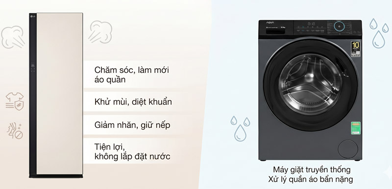 Khám phá những điểm khác biệt giữa tủ chăm sóc quần áo và máy giặt thông thường