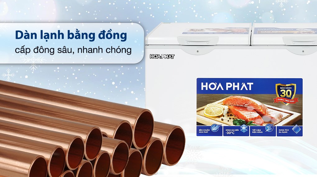Tủ đông Hòa Phát Inverter 352 Lít HPF AD8352 dàn lạnh ống đồng nguyên chất hỗ trợ làm lạnh âm sâu tới -18 độ C