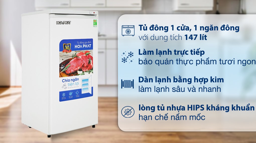 Tủ đông đứng mini Hòa Phát 147 Lít HPF UAH6147 thiết kế tinh gọn với lớp cách nhiệt PU dày dặn giúp giữ nhiệt lâu