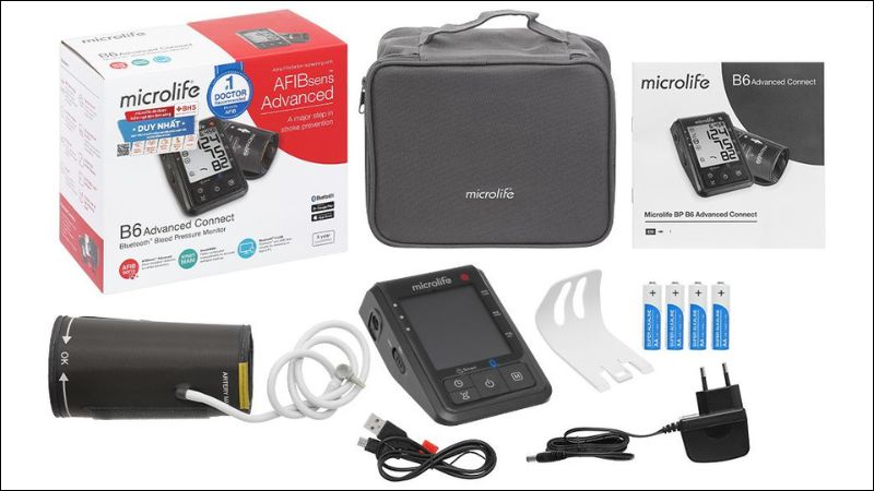 Bộ sản phẩm m&aacute;y đo huyết &aacute;p Microlife B6 Advanced