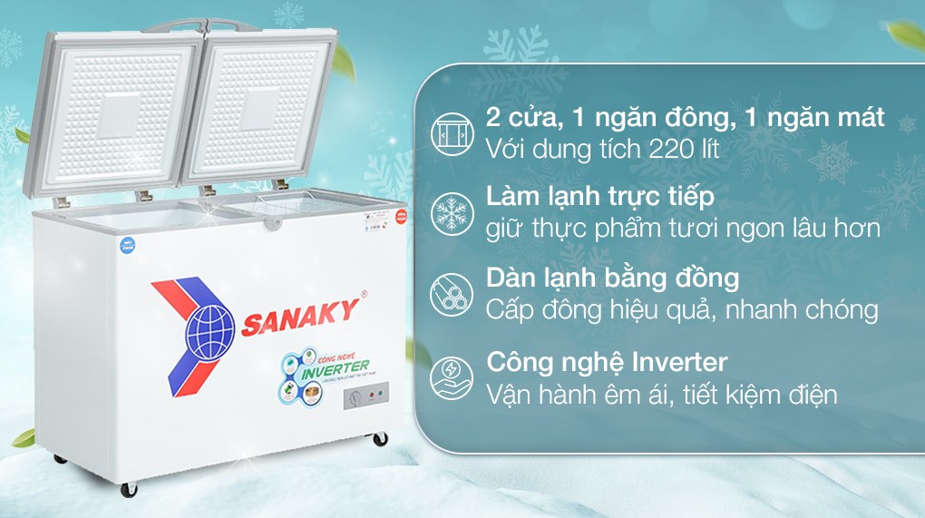 Tủ đông nằm Sanaky Inverter 220 lít VH-2899W3 thiết kế chắc chắn cho nhu cầu lưu trữ thực phẩm nặng