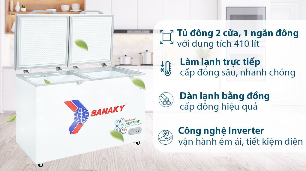 Tủ đông Sanaky Inverter 410 lít VH-5699HY3 công nghệ dàn lạnh ống đồng và biến tần Inverter tiết kiệm điệ