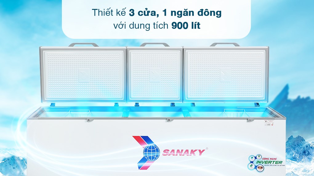 Tủ đông Sanaky Inverter 900 lít VH-1199HY3 3 cánh công suất lớn phục vụ hệ thống siêu thị và nhà hàng lớn