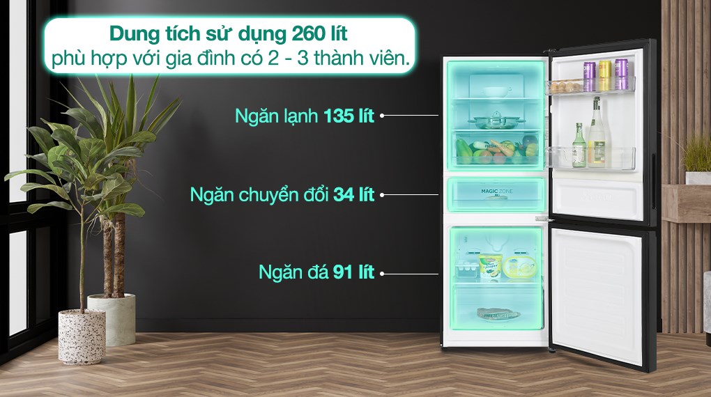 Tủ lạnh Aqua Inverter 260 lít AQR-B310MA(FB) có kiểu dáng cao và sâu sẽ hài hòa với tổng thể không gian bếp Tủ lạnh Aqua Inverter 260 lít AQR-B310MA(FB) có kiểu dáng cao và sâu sẽ hài hòa với tổng thể không gian bếp