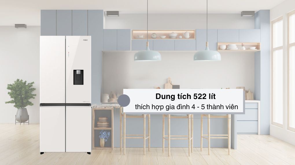 Tủ lạnh Aqua Multi Door 522 lít mặt kính trắng ngăn Magic Zone công nghệ ABT Pro diệt khuẩn Tủ lạnh Aqua Multi Door 522 lít mặt kính trắng ngăn Magic Zone công nghệ ABT Pro diệt khuẩn