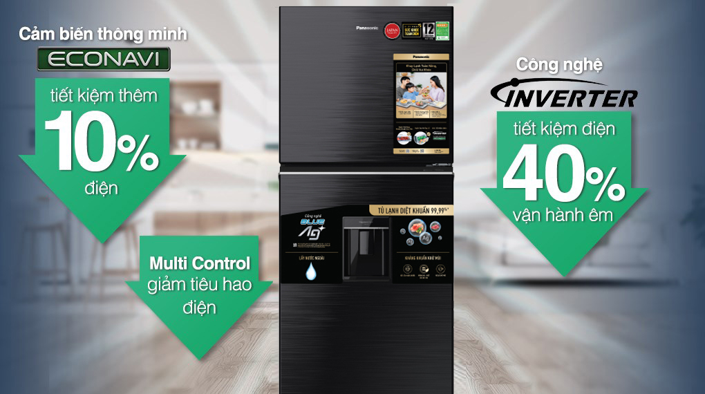 Tủ lạnh Panasonic Inverter 326 lít NR-TL351GVKV cảm biến Econavi tiết kiệm điện và công nghệ diệt khuẩn Blue Ag+