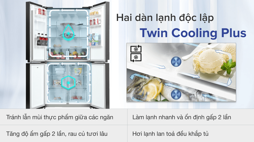 Tủ lạnh Samsung Multi Door 488L công nghệ Twin Cooling Plus ngăn lẫn mùi