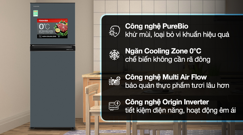 Tủ lạnh Toshiba Inverter 233 lít GR-RT303WE-PMV(52) công nghệ khử mùi Pure Bio và làm lạnh Multi Air Flow
