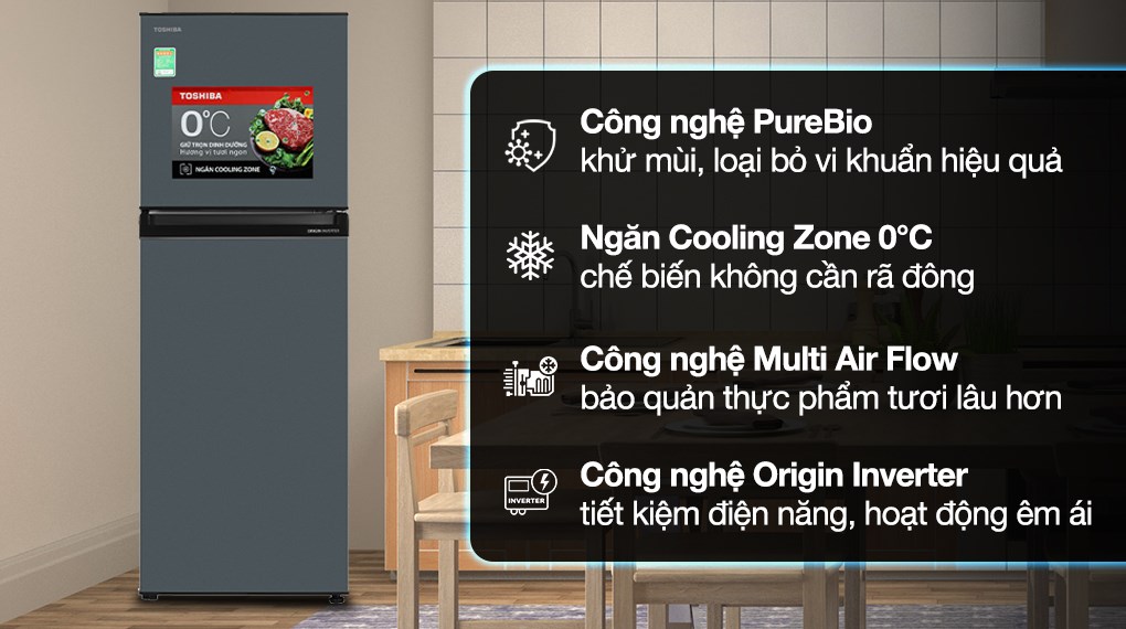 Tủ lạnh Toshiba Inverter 233 lít GR-RT303WE-PMV(52) ngăn đá trên kiểu dáng truyền thống công nghệ Origin Inverter