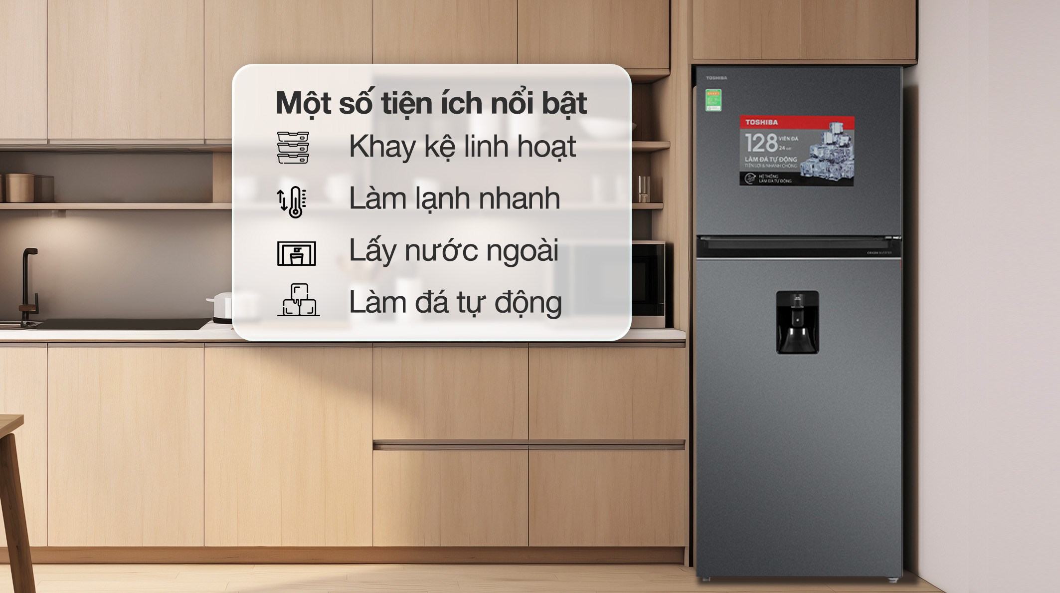 Tủ lạnh ngăn đá trên Toshiba Inverter 409 lít GR-RT535WEA mặt thép Morandi làm đá tự động