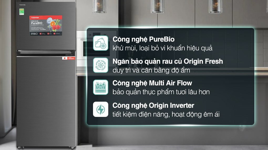 Tủ lạnh Toshiba Inverter 411 lít GR-RT559WE-PMV(58)-MM công nghệ khử mùi PureBio và Multi Air Flow