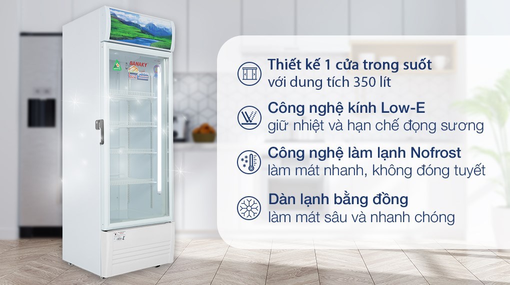 Tủ mát Sanaky 350 lít VH-3589K tích hợp công nghệ kính Low-E trưng bày trái cây và nước giải khát