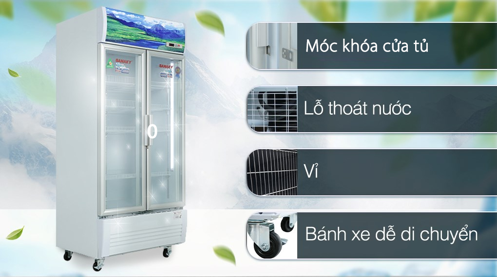 Tủ mát Sanaky Inverter 700 lít VH-8009HP3 sở hữu hệ thống tiện ích khóa an toàn và lỗ thoát nước tiện lợi