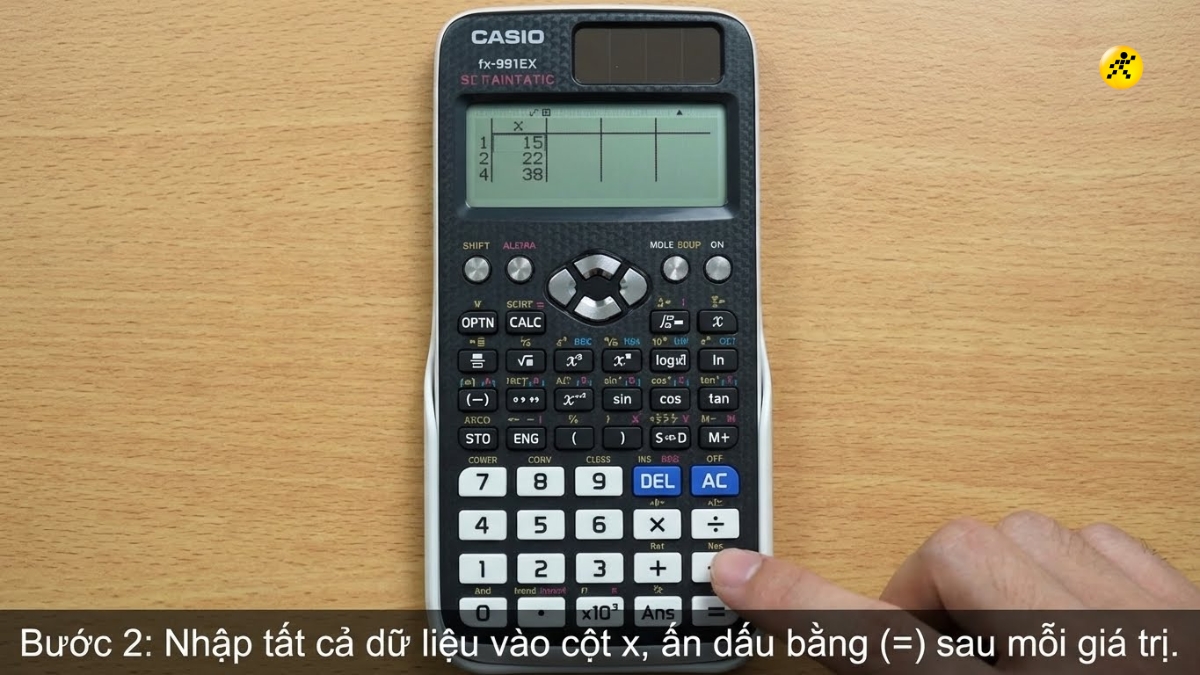 Nhập to&agrave;n bộ dữ liệu của bạn v&agrave;o cột x