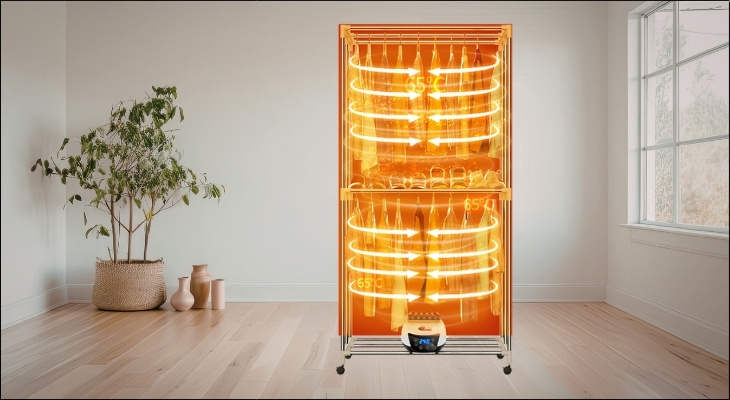 Tủ sấy quần áo Lumias LCD-01 nhờ luồng khí nóng phân bố 360° đều đặn, len lỏi vào từng sợi vải, giúp quần áo của bạn khô nhanh