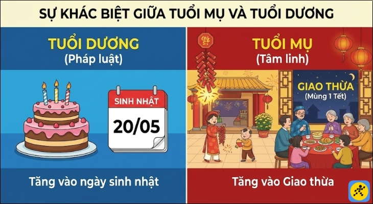 Sự khác biệt giữa Tuổi mụ và Tuổi dương Sự khác biệt giữa Tuổi mụ và Tuổi dương