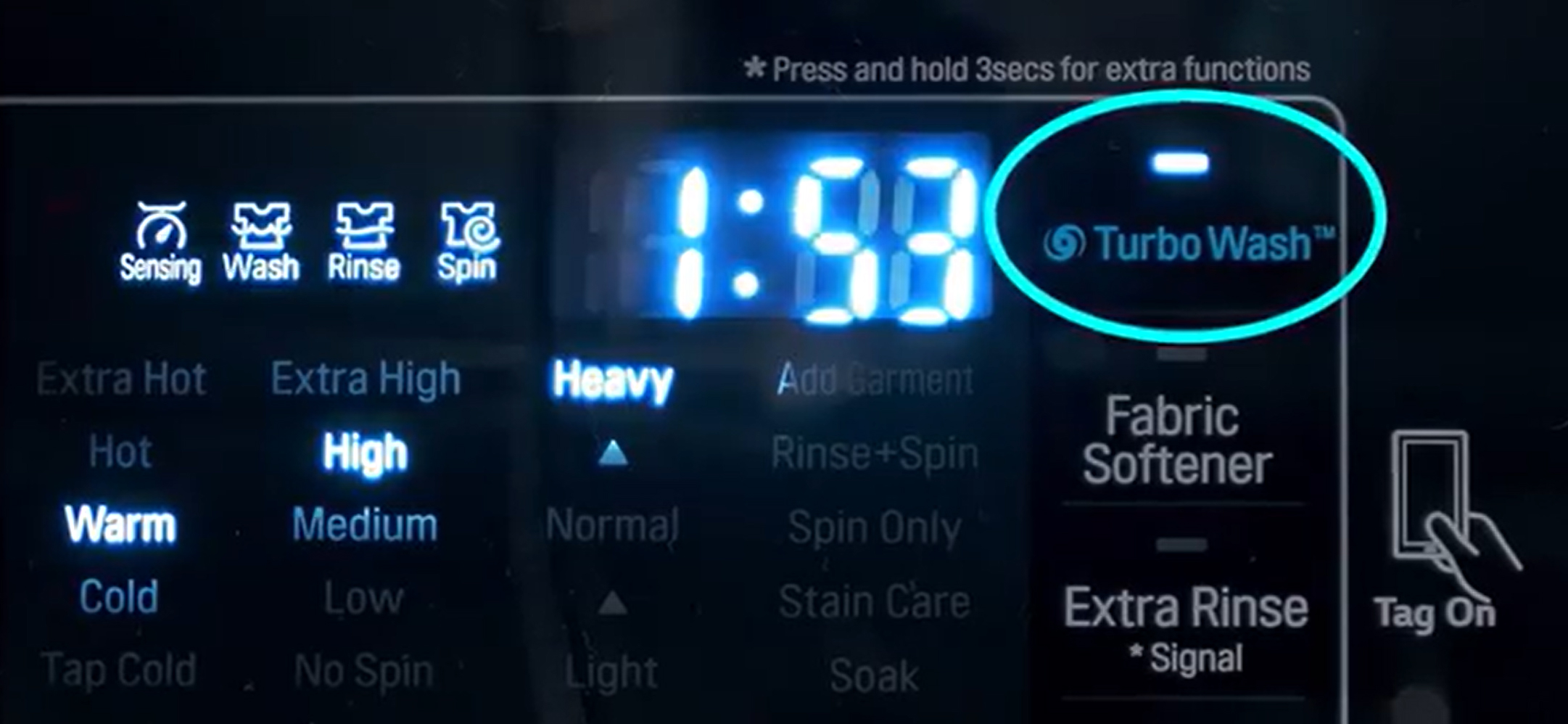 Bạn có thể dễ dàng thấy công nghệ giặt TurboWash trên bãng điều khiển của máy giặt LG Bạn có thể dễ dàng thấy công nghệ giặt TurboWash trên bãng điều khiển của máy giặt LG