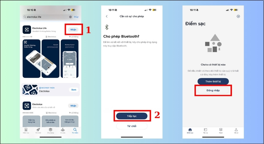 Tải ứng dụng Electrolux Life trên CH Play hoặc App Store, sau đó bạn tiến hành đăng nhập