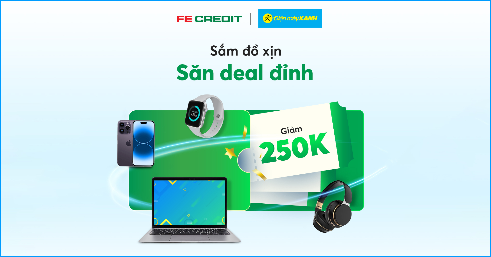 FE CREDIT, khuyến mãi điện máy xanh, ưu đãi thẻ tín dụng, thế giới di động, topzone