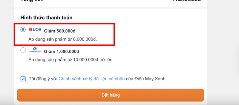 Ưu đ&atilde;i UOB tại Điện m&aacute;y XANH: Giảm ngay 500.000đ cho đơn từ 8 triệu khi thanh to&aacute;n online bằng thẻ UOB