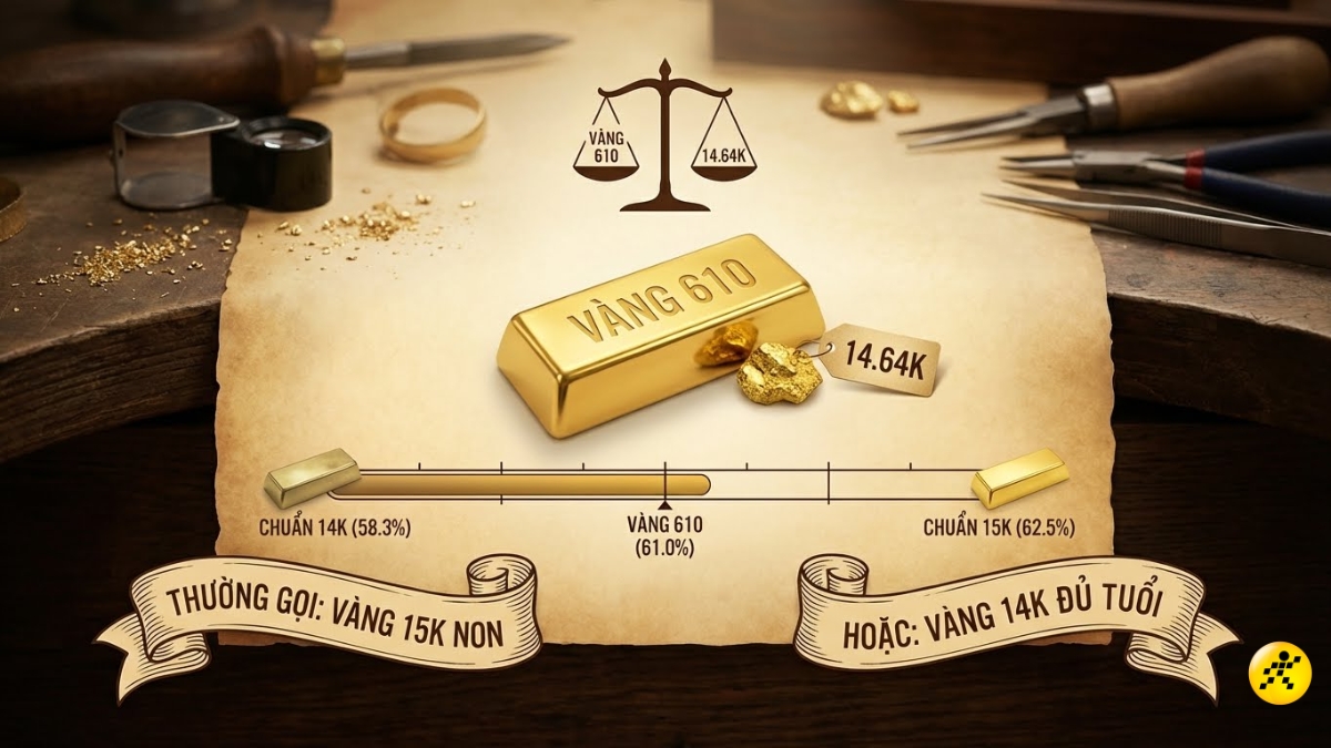 V&agrave;ng 610 tương đương với v&agrave;ng 14.64K