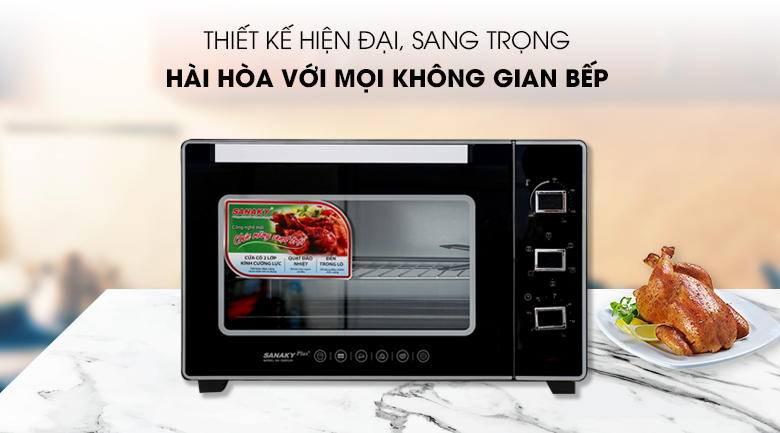 Lò nướng Sanaky VH5099S2D dung tích 50 lít thiết kế hiện đại, mặt kính 2 lớp chịu nhiệt