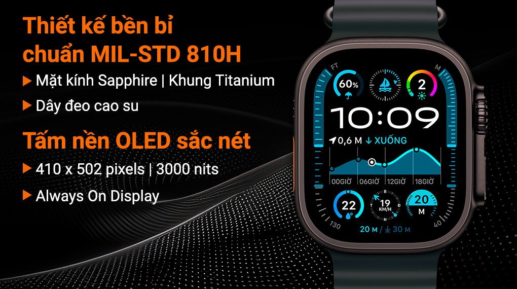 Apple Watch Ultra 2 GPS + Cellular 49mm viền Titanium đen dây Ocean giúp bạn kết nối và thanh toán tiện lợi ngay trên cổ tay Apple Watch Ultra 2 GPS + Cellular 49mm viền Titanium đen dây Ocean giúp bạn kết nối và thanh toán tiện lợi ngay trên cổ tay