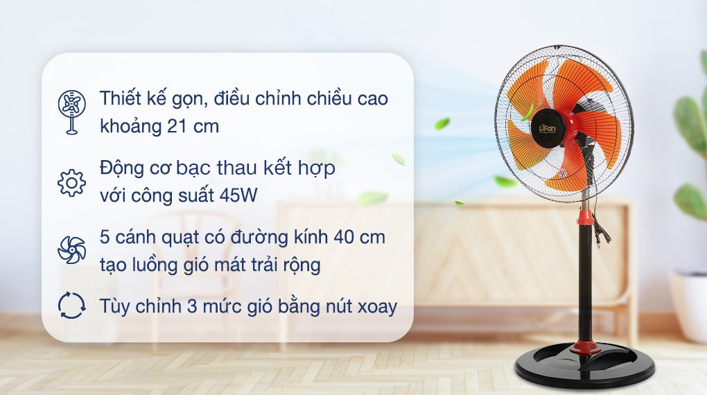 Quạt đứng Lifan Đ-616 công suất 45W, 5 cánh lớn, điều chỉnh chiều cao linh hoạt